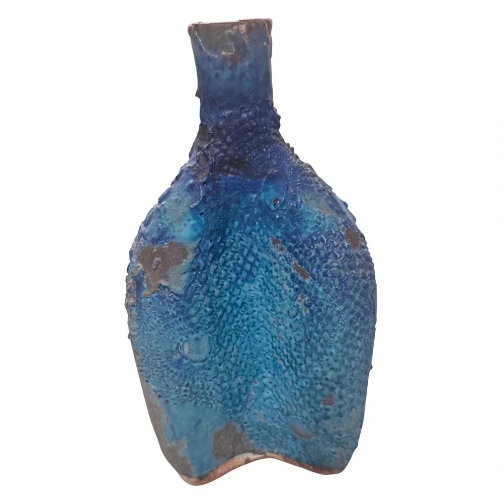 Vintage Rimini Blue Scaly‎ Mosaic Pattern Vase Unique Art Pottery 11